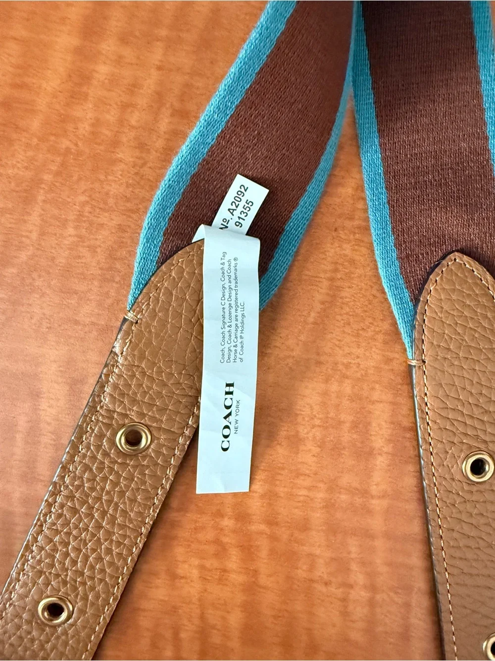 Adjustable Brown Webbing Camera/Bag Strap with Turquoise Edge - Picture 3 of 9
